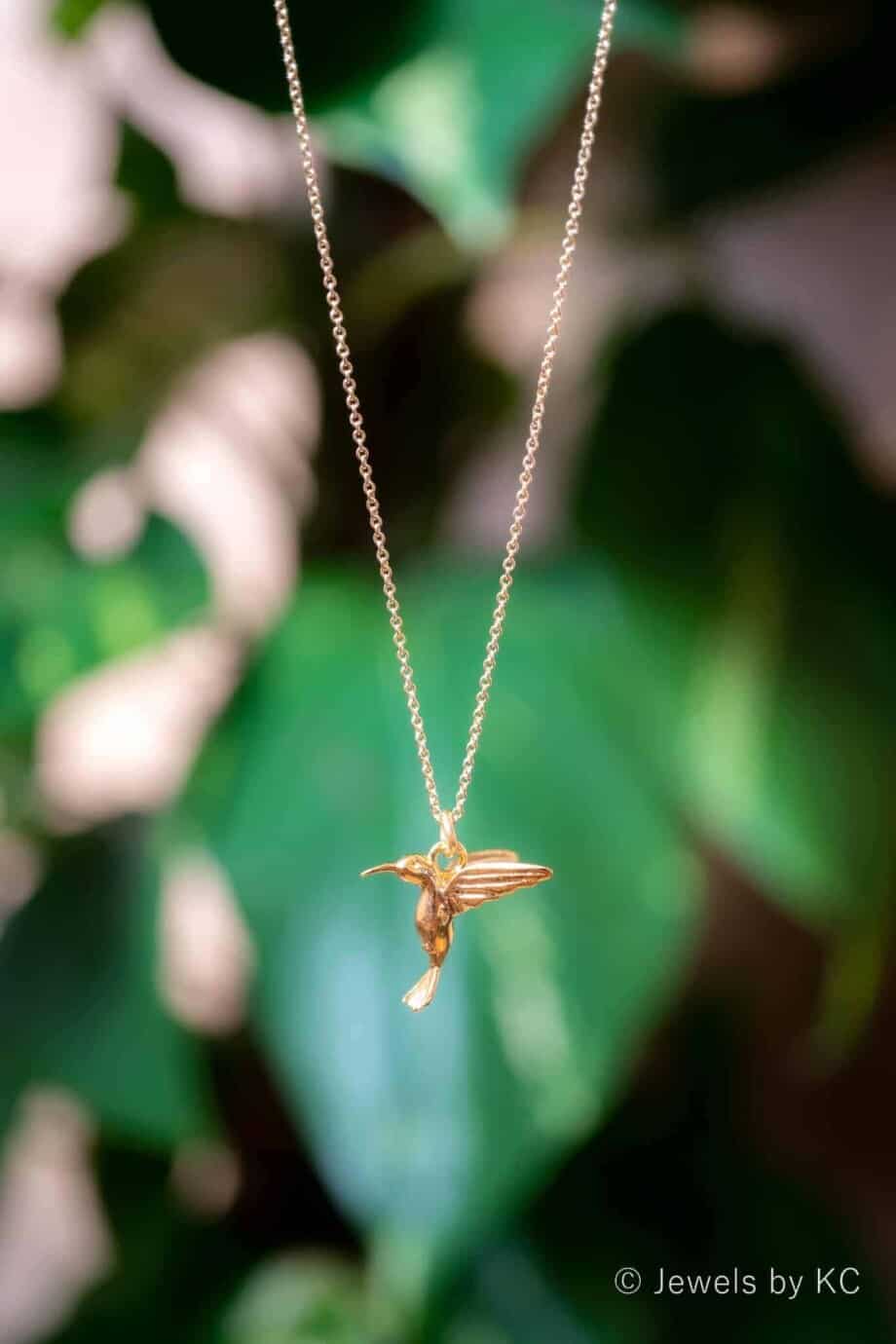 Gouden Ketting met hanger ‘Hummingbird’ Kolibrie vogel van Goud op Zilver