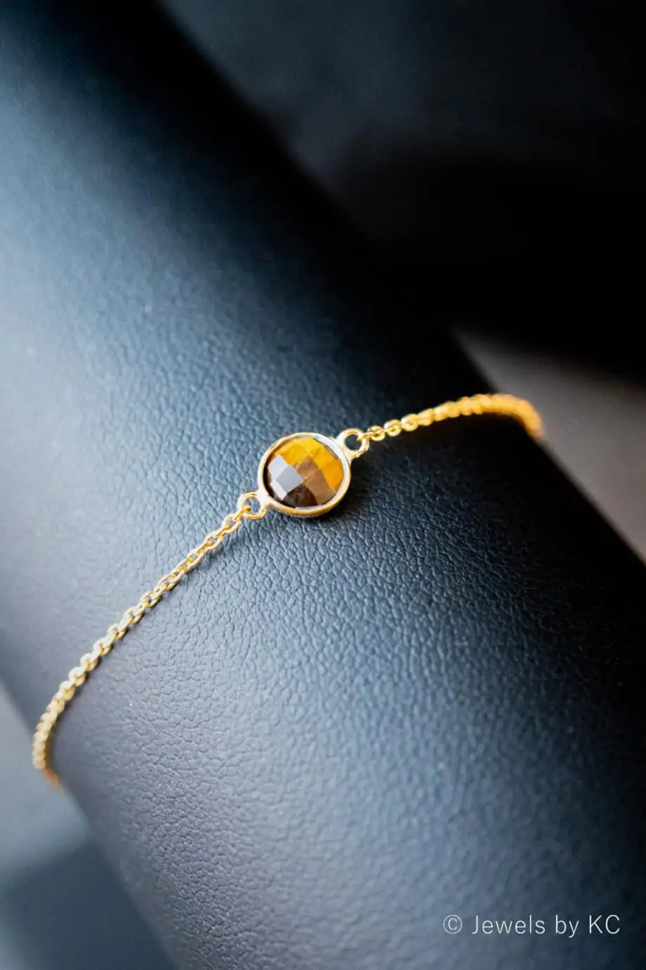Gouden edelsteen armband oranje-bruine ‘Tijgeroog’ van Goud op Zilver