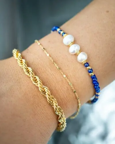 Gouden armbandjes en blauw Miyuki Armbandje 'Purple Blue' met Zoetwater parels