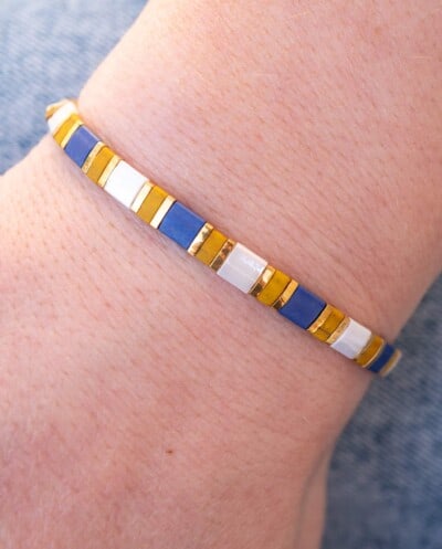 Gouden Miyuki Kralen armband Wit, Geel, Goud en Blauw