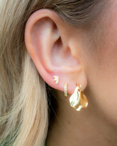 Gouden Zirconia blaadjes oorbellen van Goud op Zilver