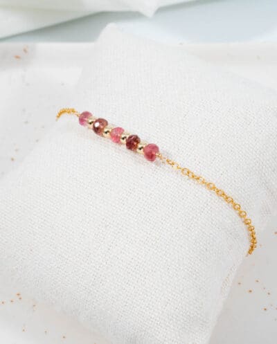 Gouden edelsteen armband met roze Toermalijn geboortesteen Oktober van Goldfilled