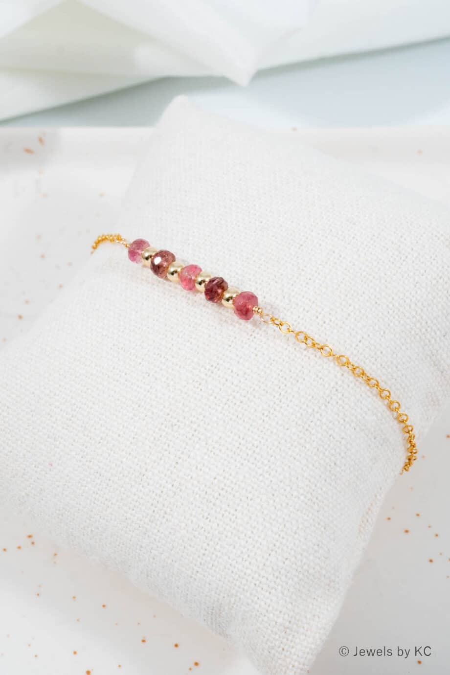 Gouden edelsteen armband met roze Toermalijn geboortesteen Oktober van Goldfilled