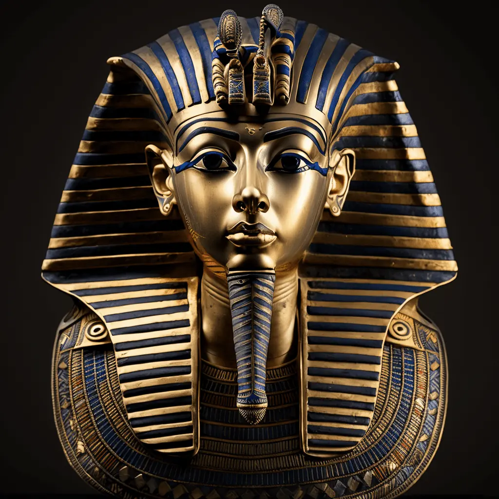 Farao Toetanchamon, dit puur Gouden masker met Lapis Lazuli edelsteen inleg bevind zich in het Oudheden museum in Cairo, Egypte
