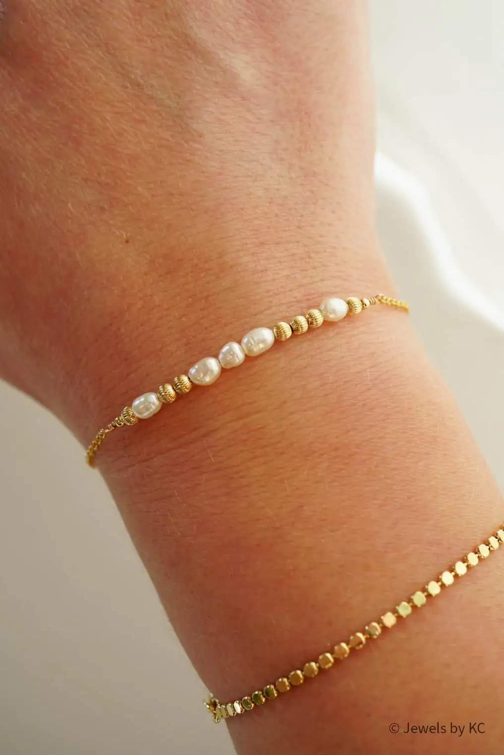 Edelsteen sieraden: Gouden armband Love in morse code parels liefde van Gold filled Goud
