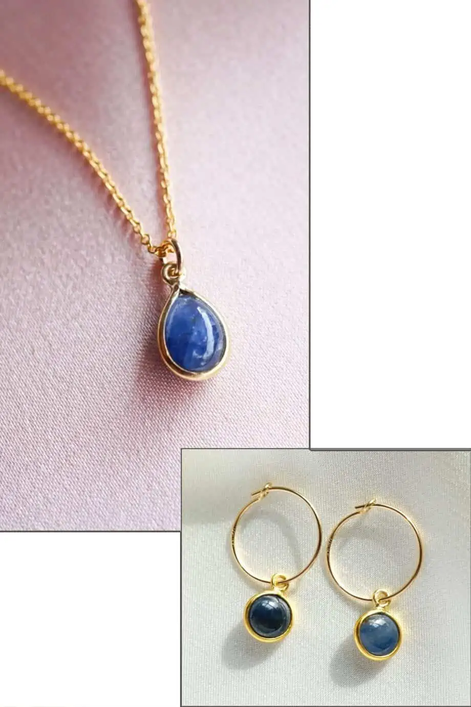 Gouden edelsteen sieraden set van Gold filled Goud en blauwe Saffier edelsteentjes