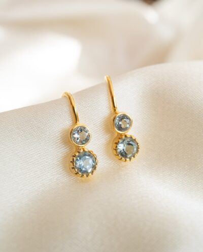 Gouden oorbellen met blauwe Topaas edelsteentjes van Goud op Zilver