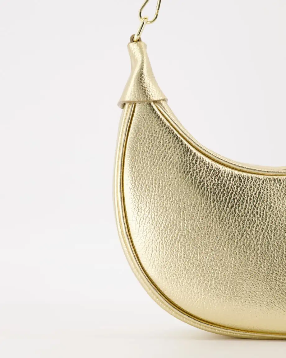 Gouden leren dames handtas goud designer tas dupe Tom Ford Bianca look-a-like banaan crossbody bag Kyra