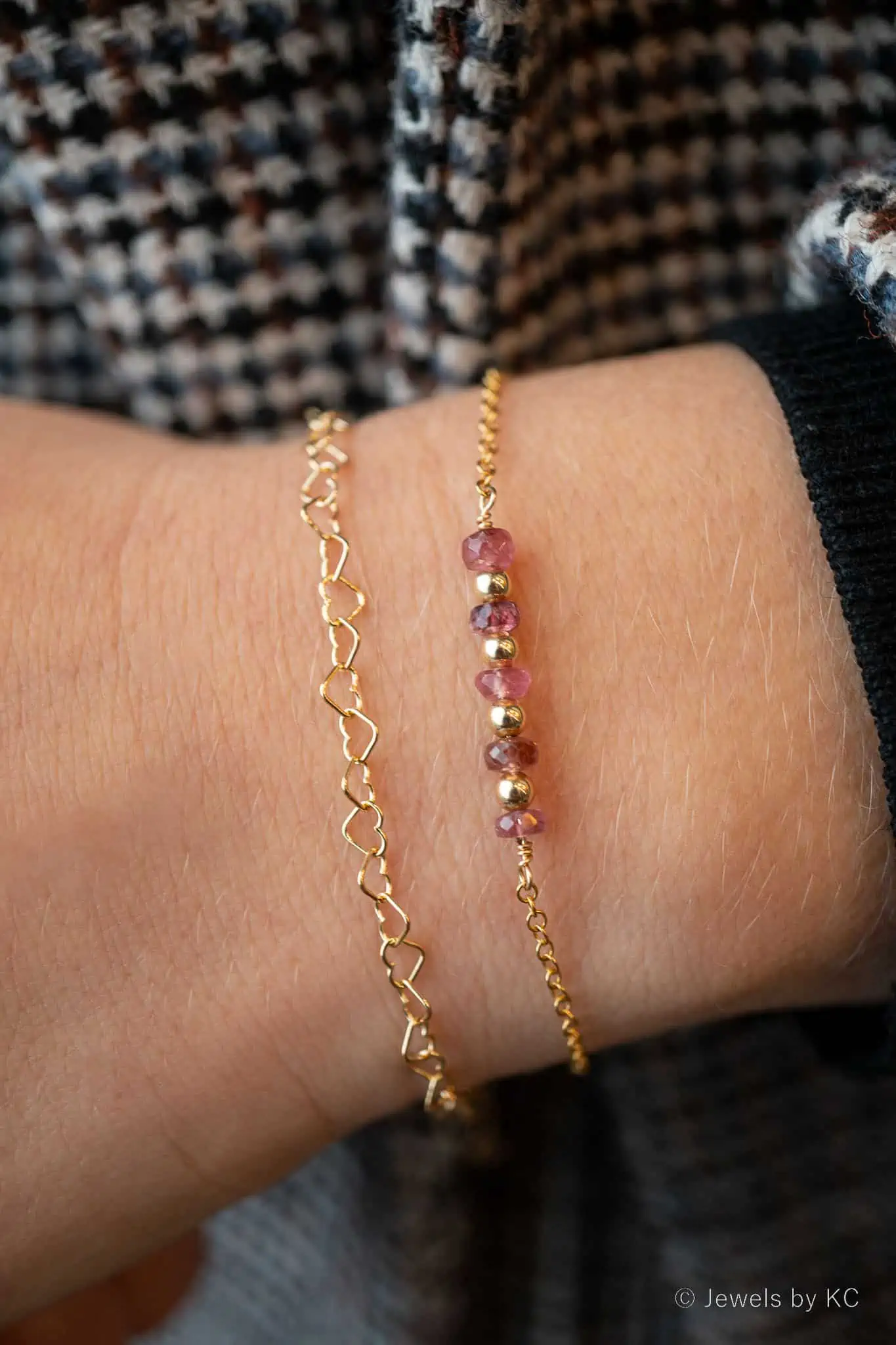 Roze edelsteen armband met Toermalijn edelsteentjes Gouden armbandje van Gold filled Goud