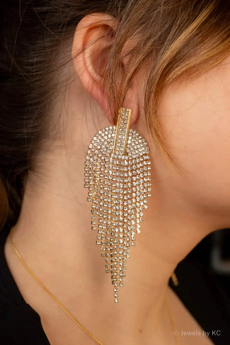 Grote glitter oorbellen Gouden met zirkonia steentjes oorstekers lang van Goldplated Koper goudkleurig