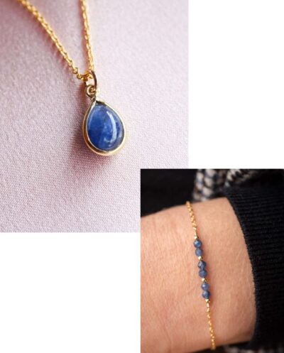 Gouden edelsteen sieradenset blauwe Saffier ketting en armband van Gold filled goud